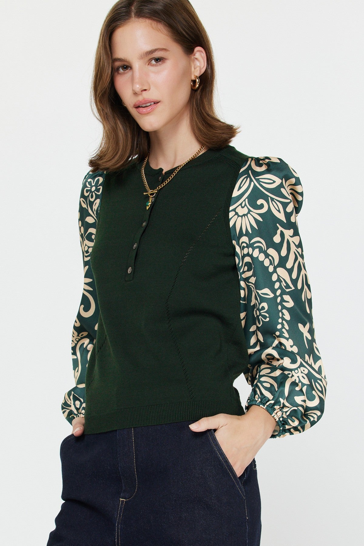 Mandarin Collar Combo Sweater Top