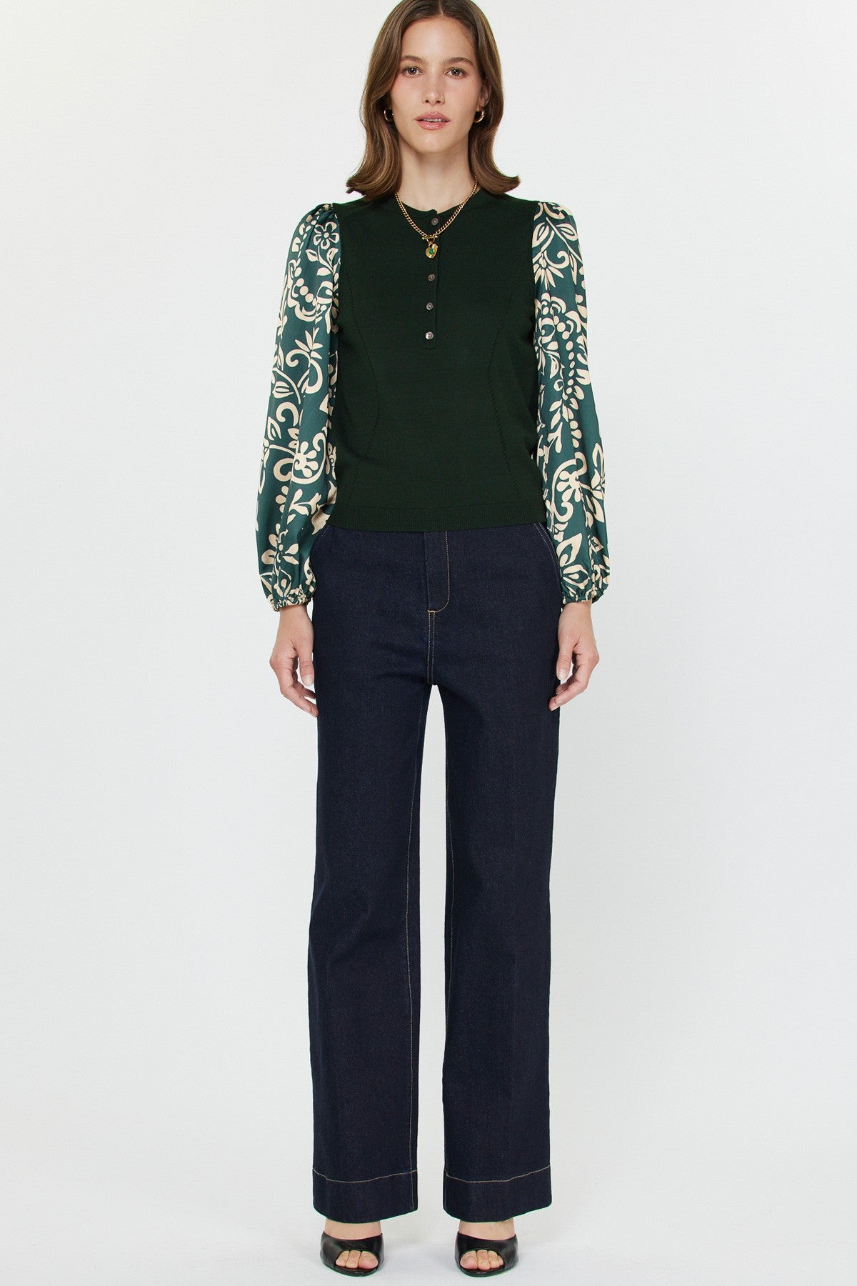 Mandarin Collar Combo Sweater Top
