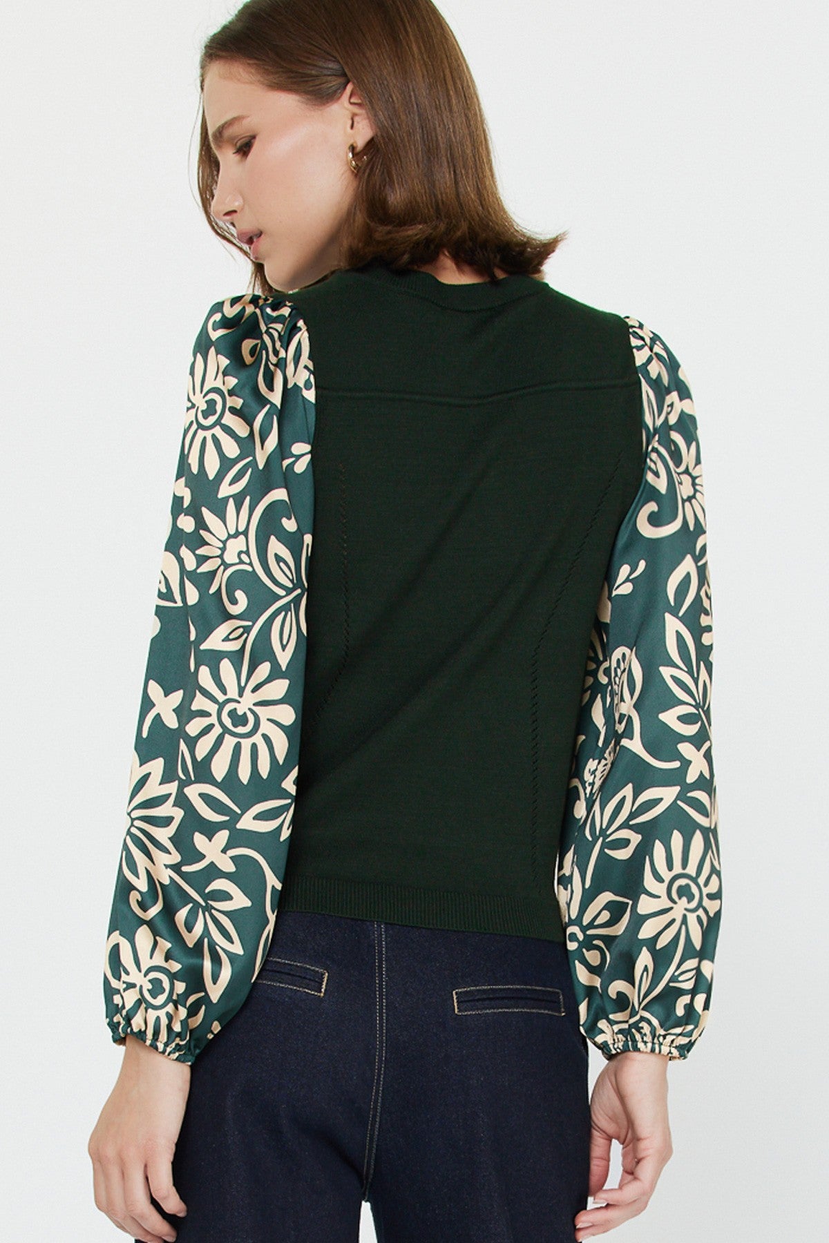 Mandarin Collar Combo Sweater Top
