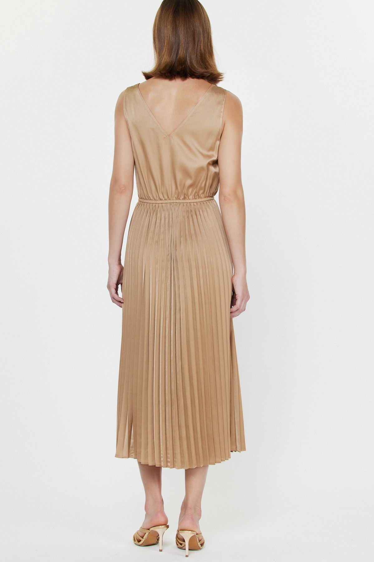 2 Piece Pleated Dress & Sweater in Tan