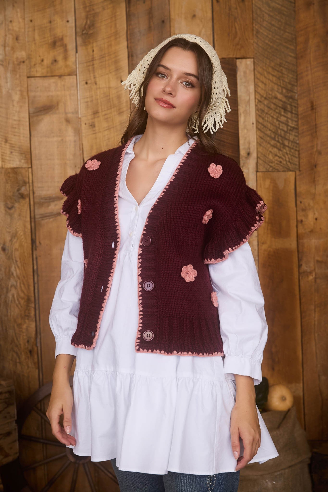 Crochet Knit Ruffle Cardigan