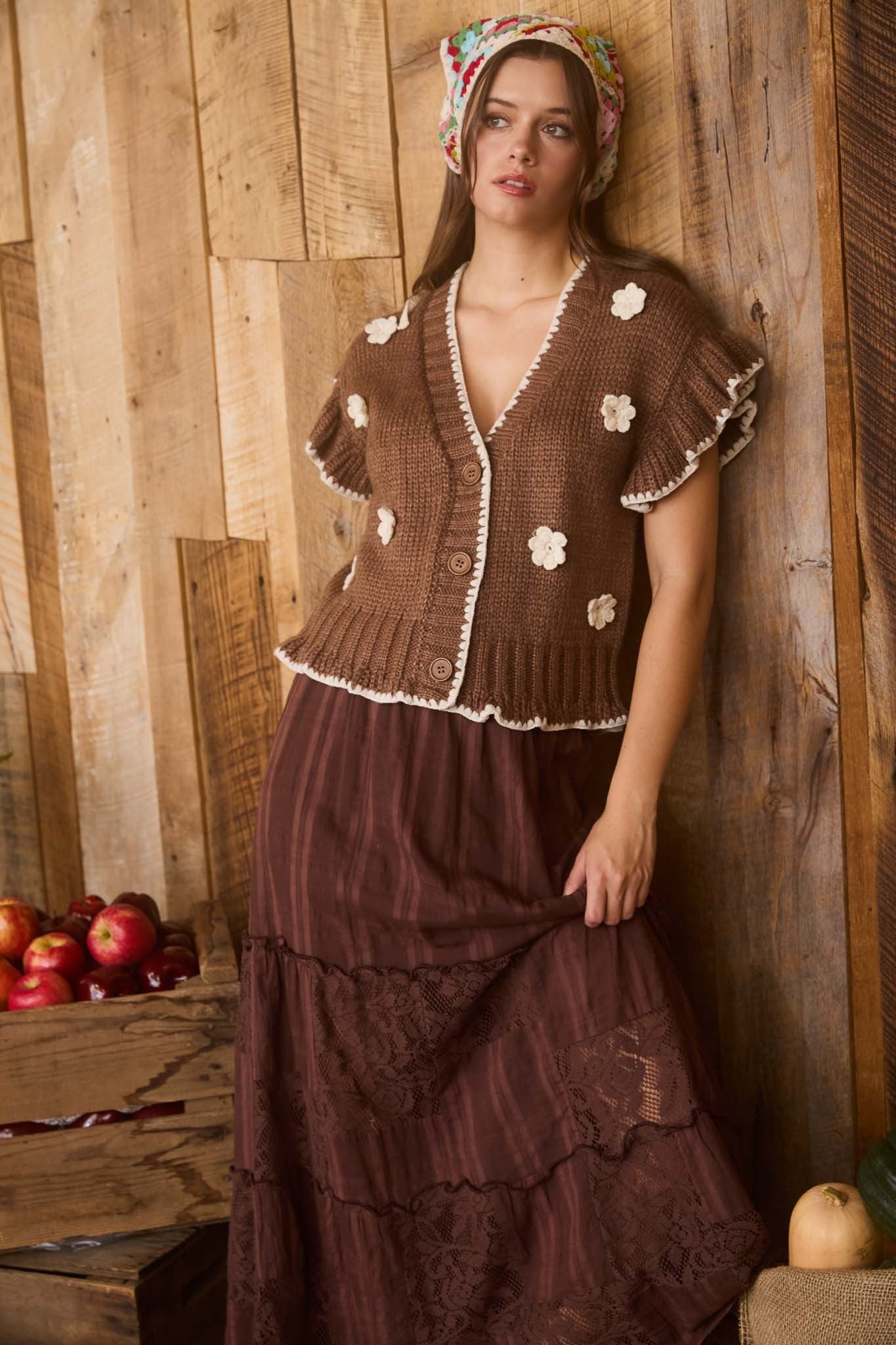 Crochet Knit Ruffle Cardigan