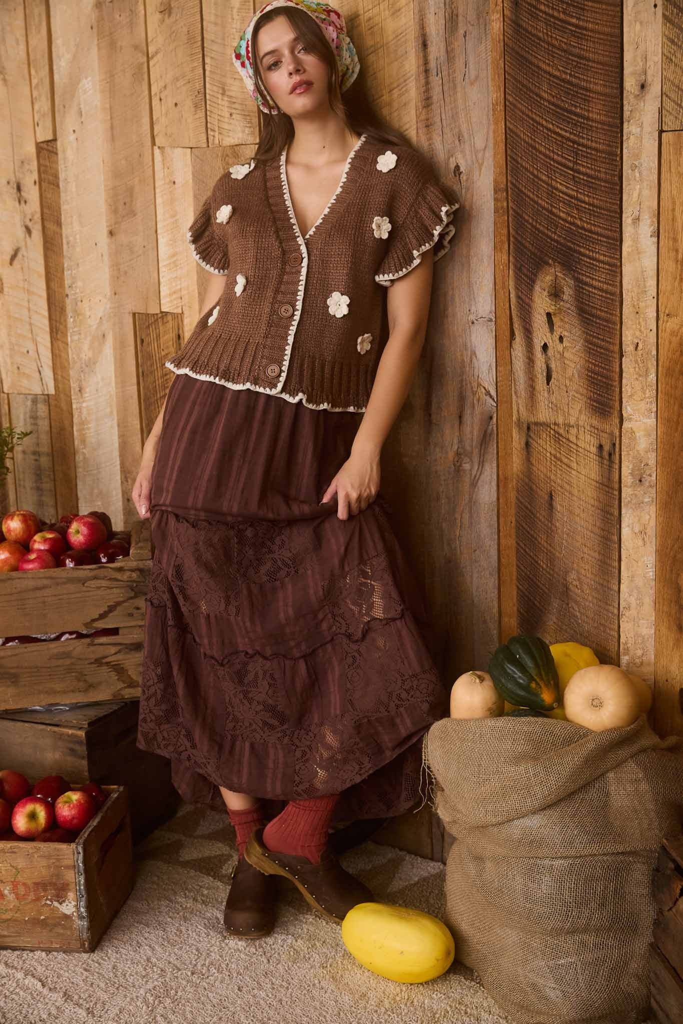Crochet Knit Ruffle Cardigan