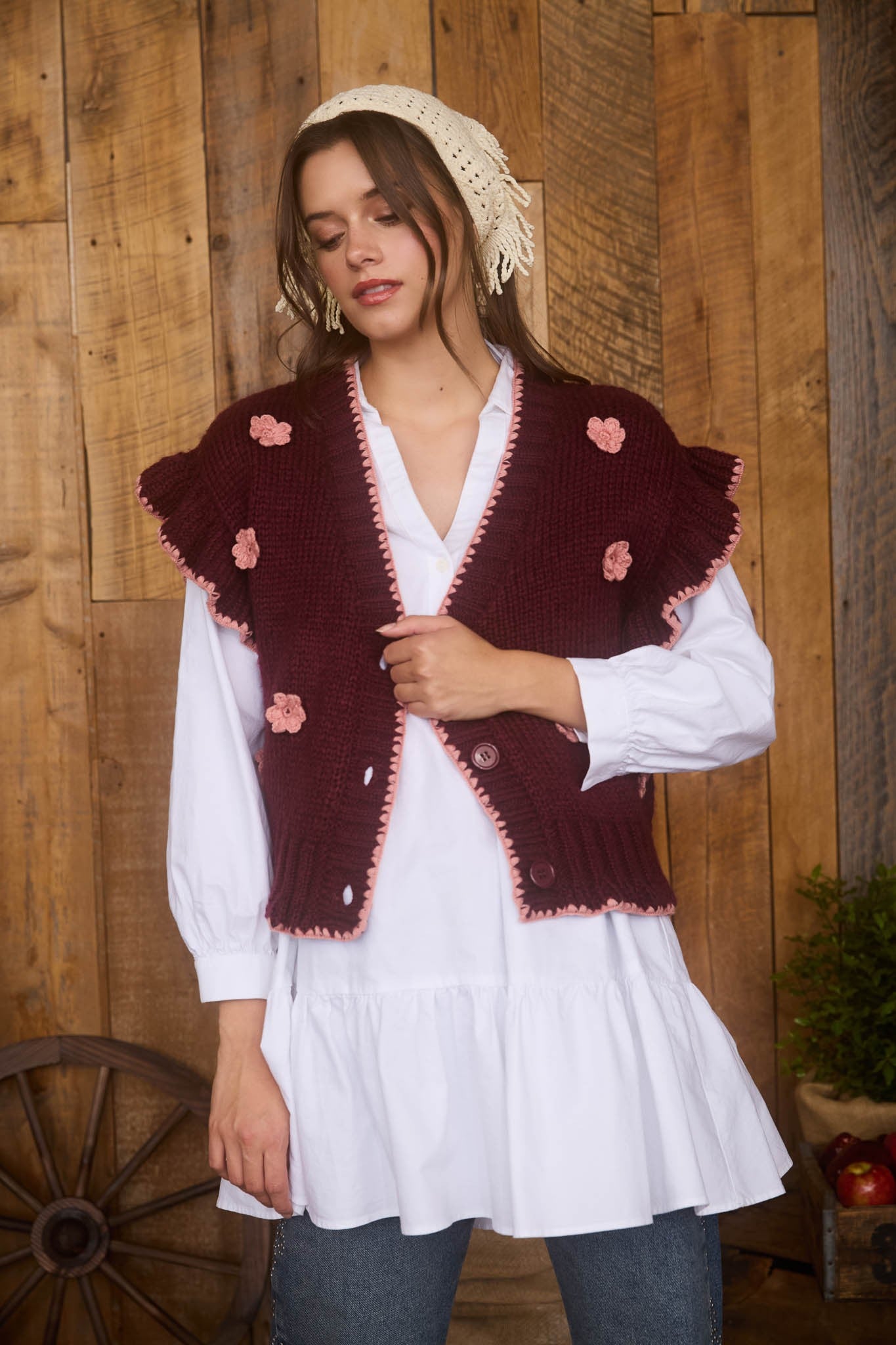 Crochet Knit Ruffle Cardigan