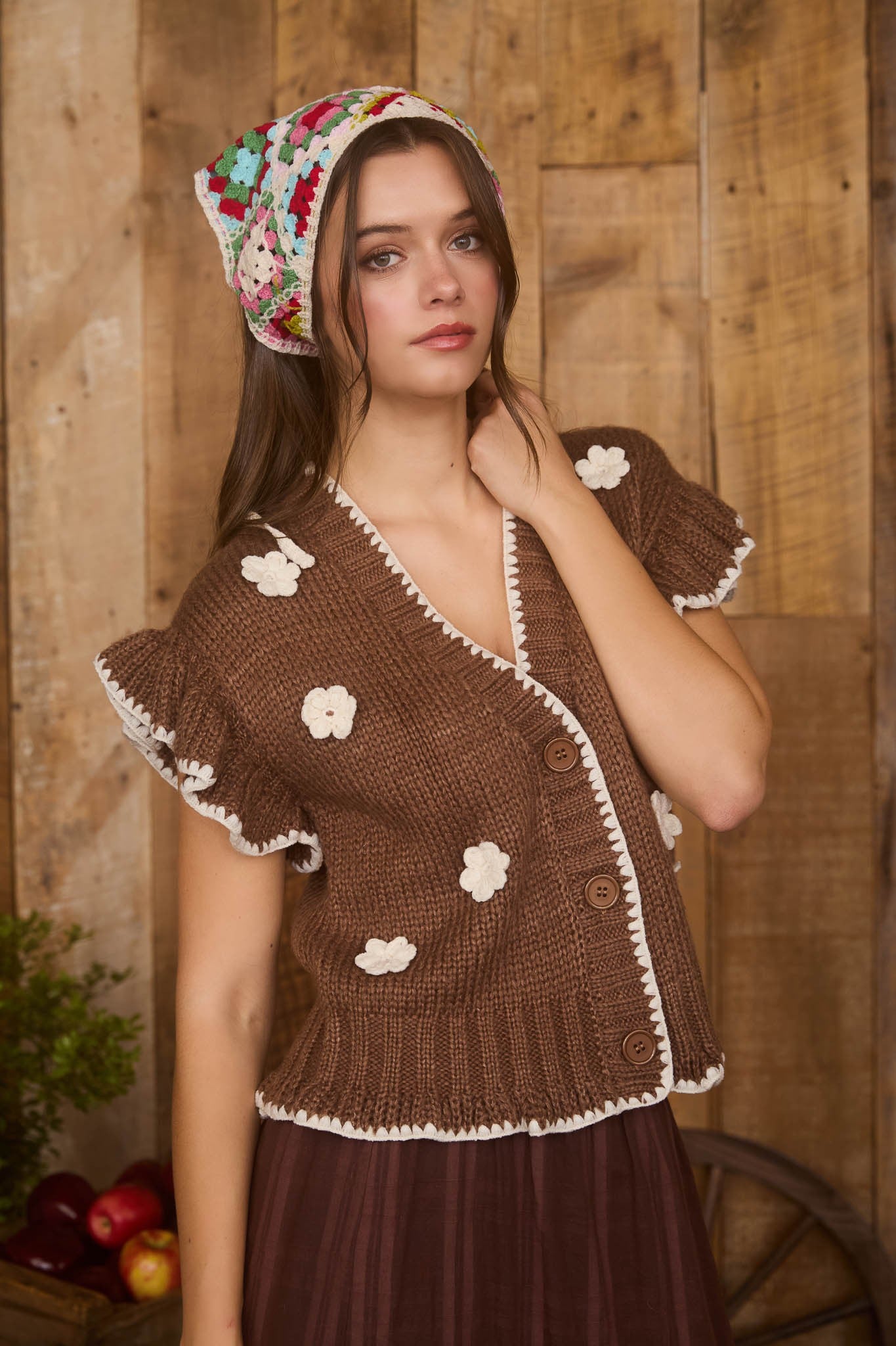 Crochet Knit Ruffle Cardigan