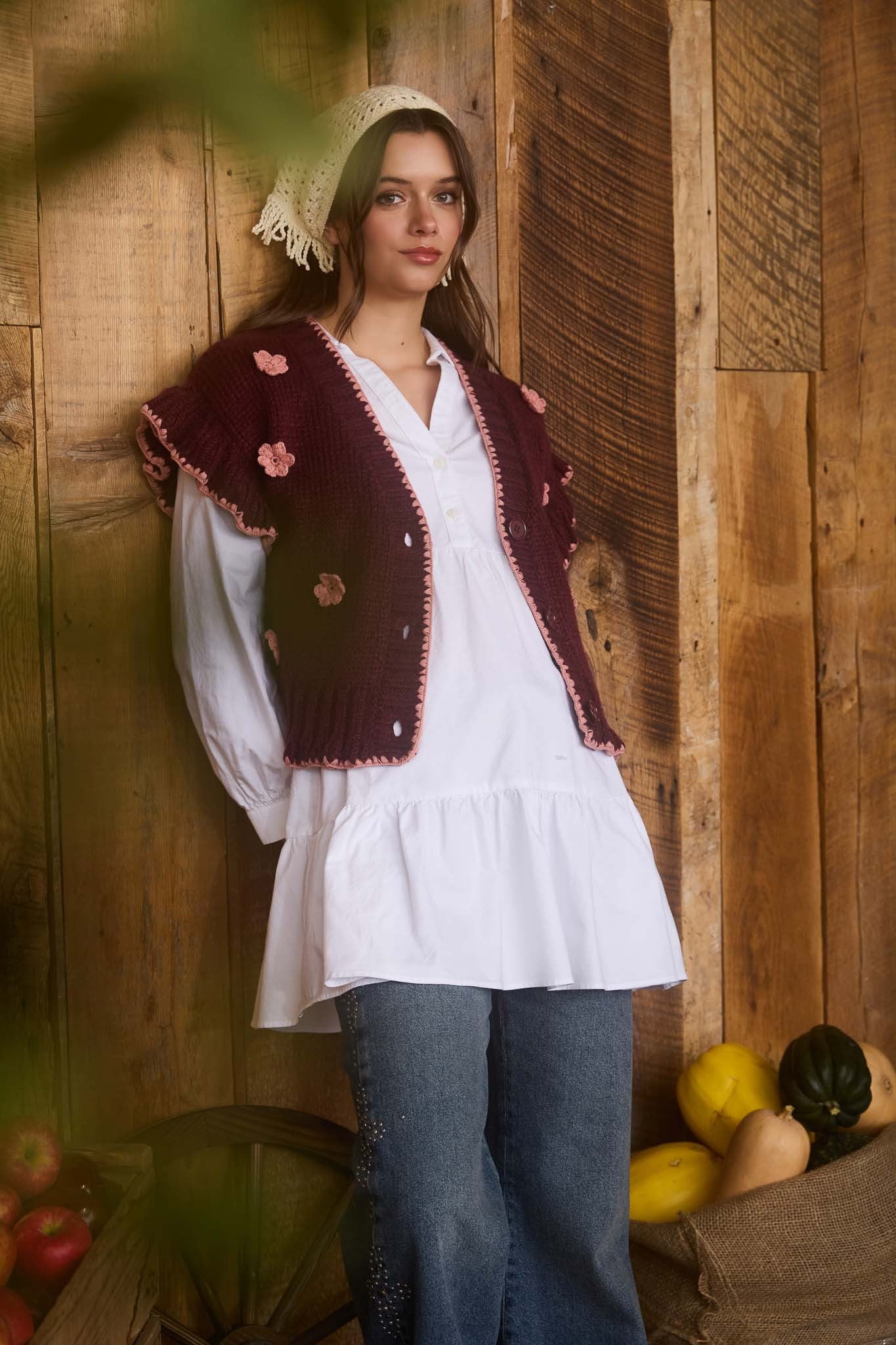 Crochet Knit Ruffle Cardigan