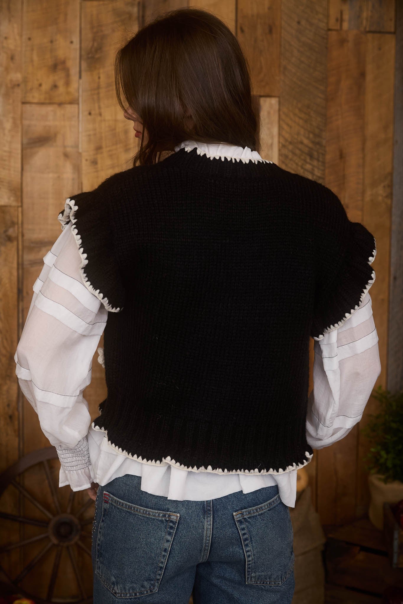 Crochet Knit Ruffle Cardigan