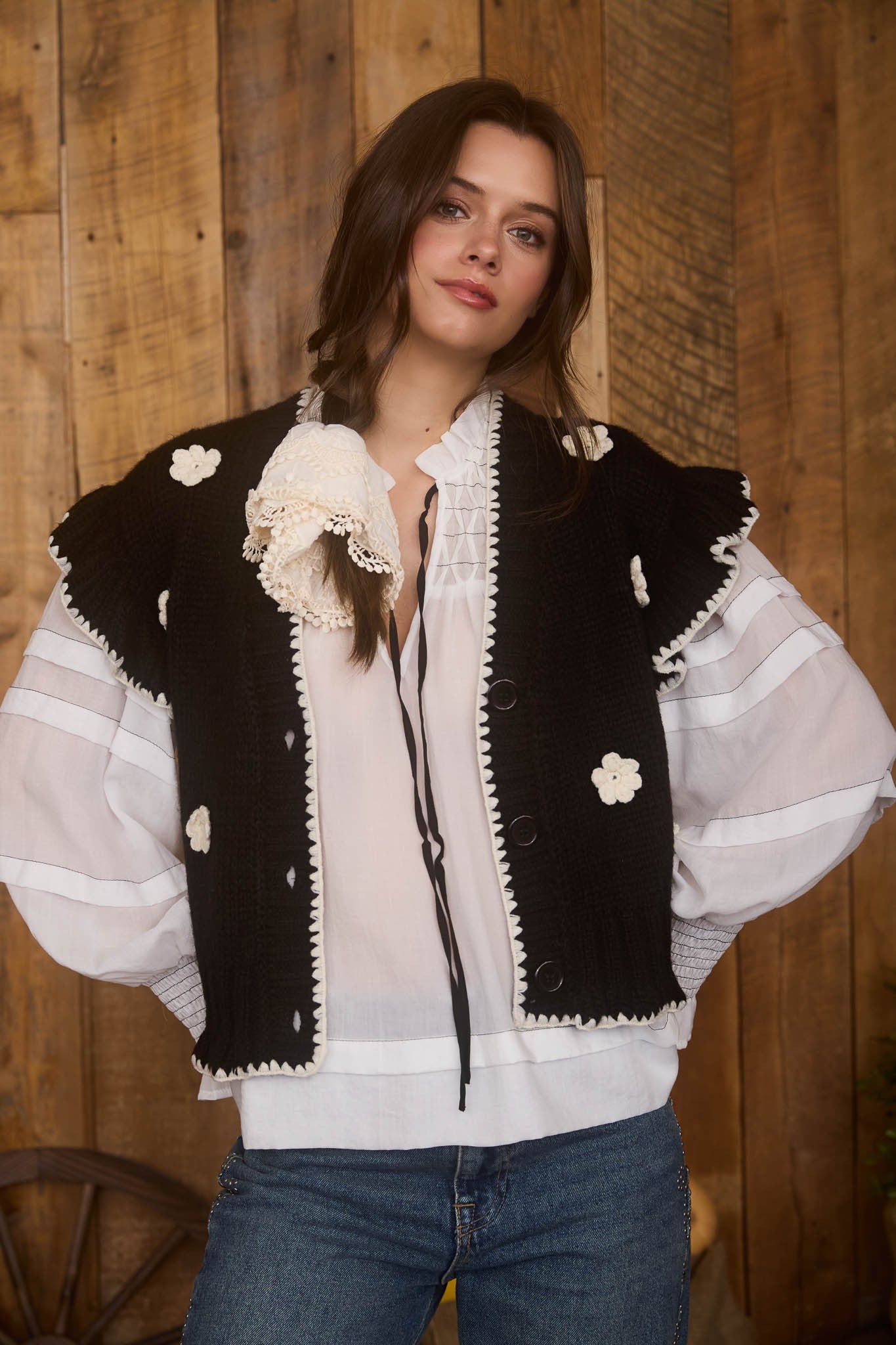 Crochet Knit Ruffle Cardigan