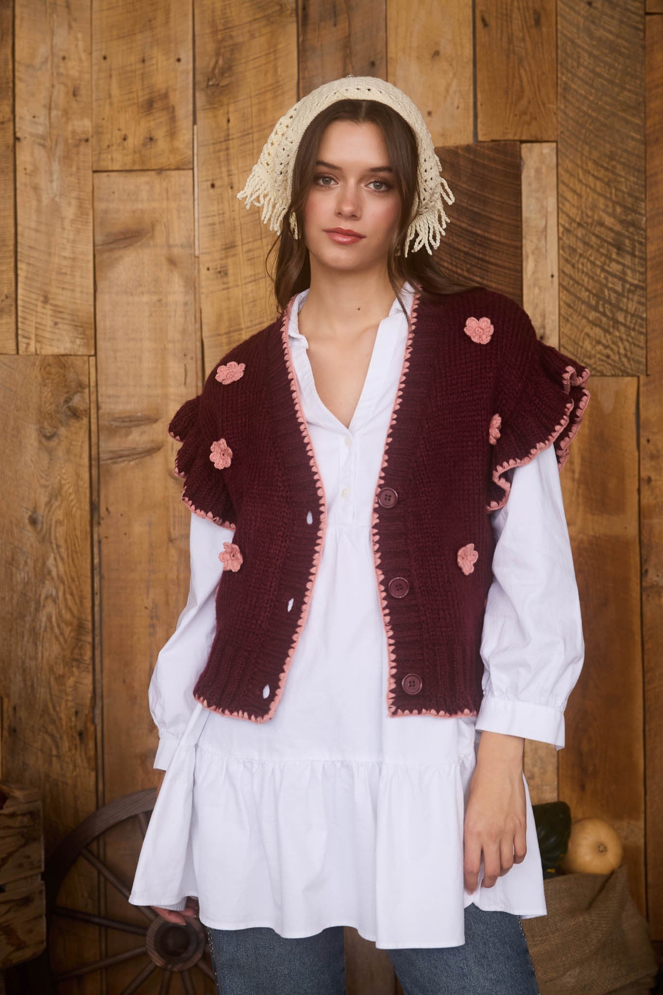 Crochet Knit Ruffle Cardigan