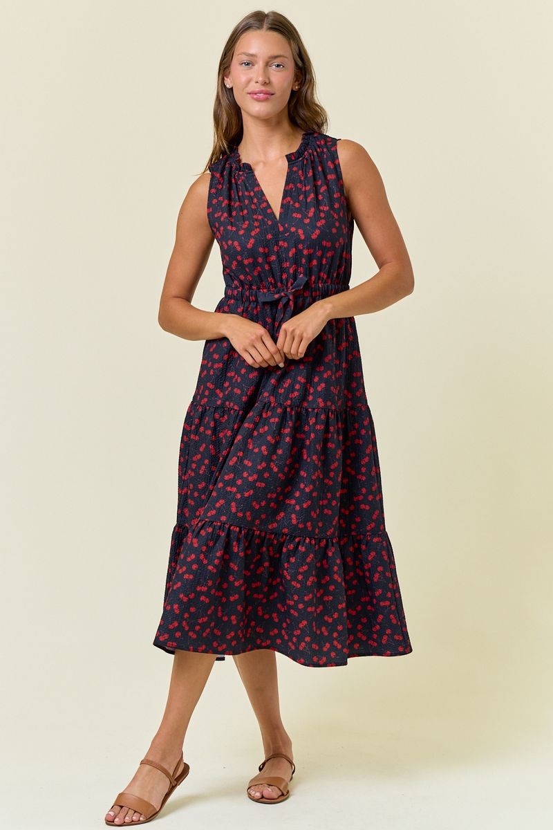 Cherry Midi Dress in Dk. Navy