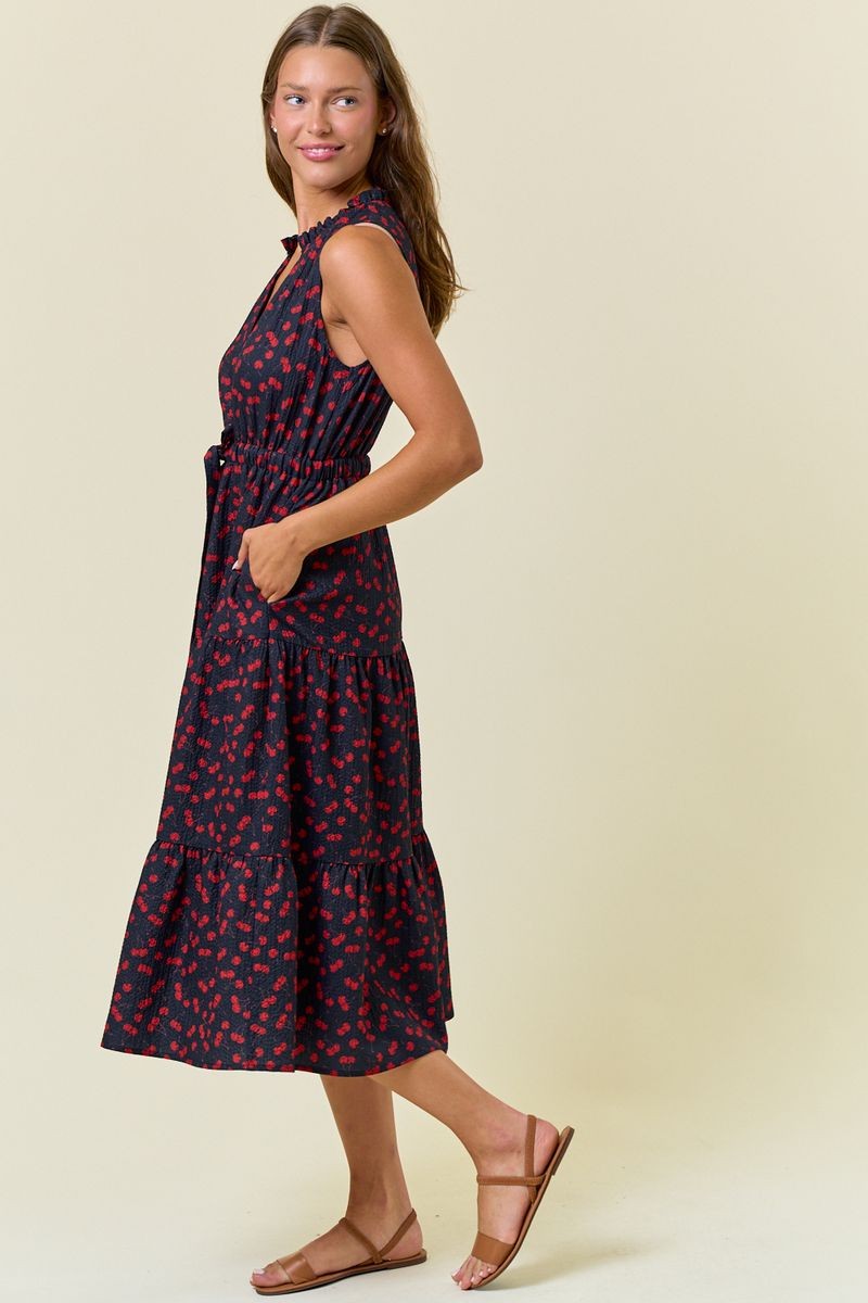 Cherry Midi Dress in Dk. Navy
