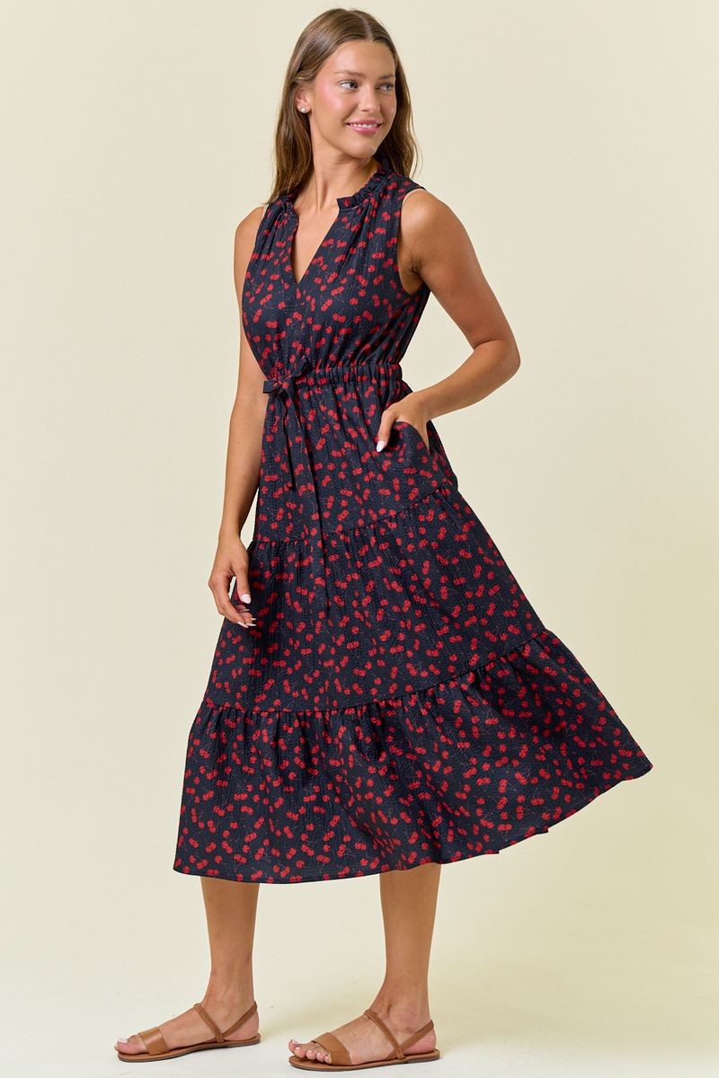 Cherry Midi Dress in Dk. Navy