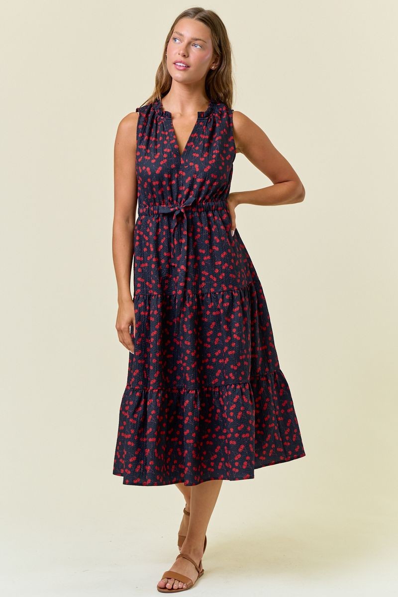 Cherry Midi Dress in Dk. Navy