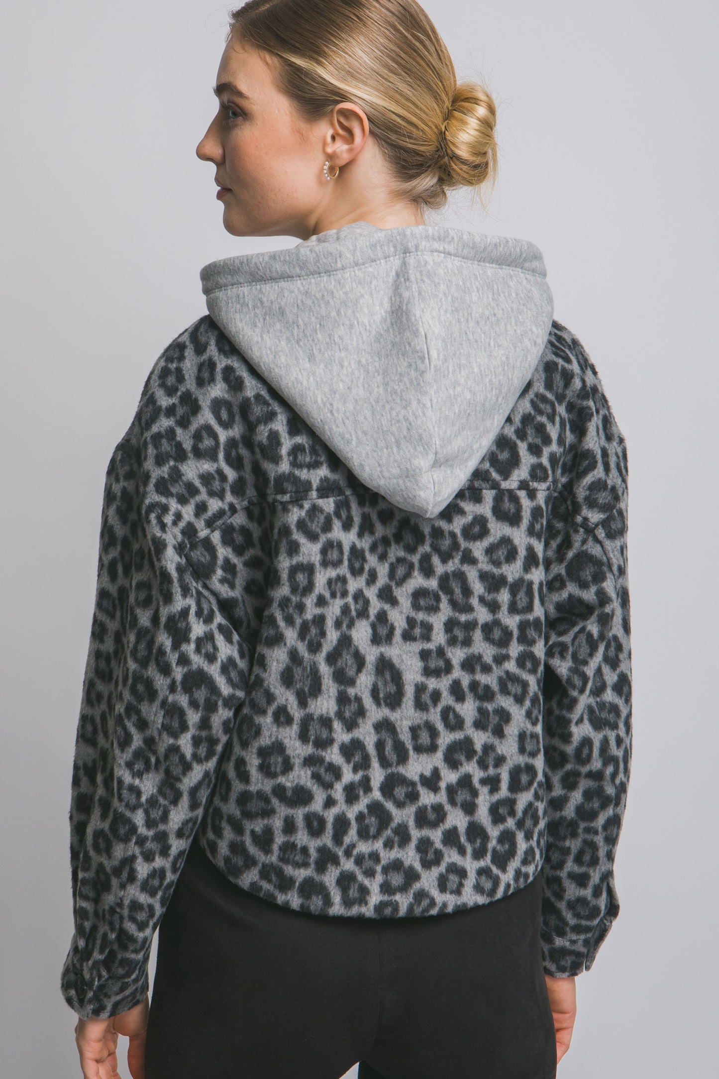 Leopard Fleece Jacket w/ Removable Hoodie