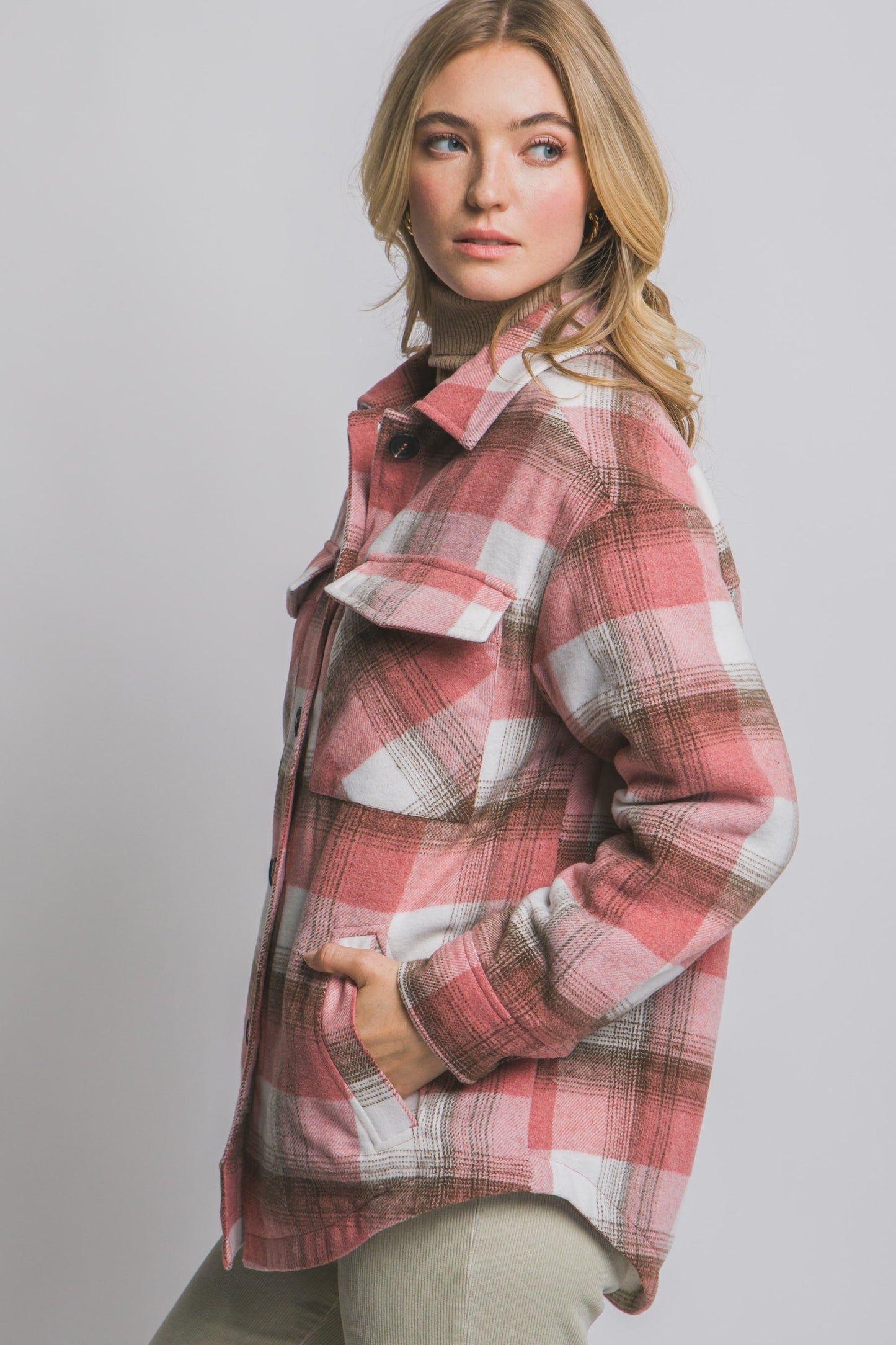 Plaid Sherpa Jacket in Pink