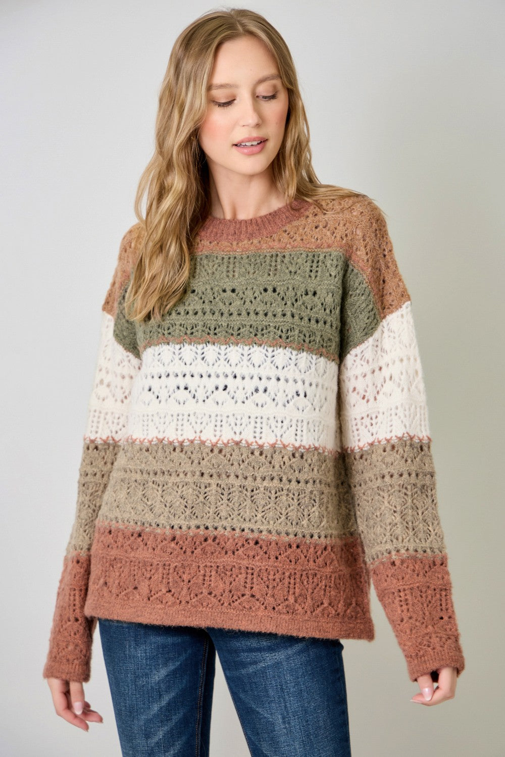 Color Blocked Pointelle Sweater