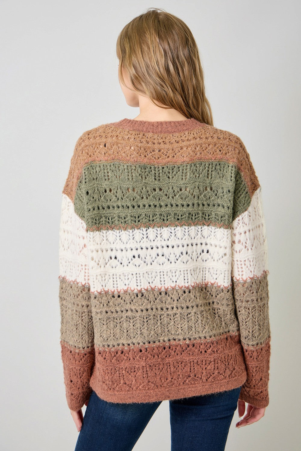 Color Blocked Pointelle Sweater