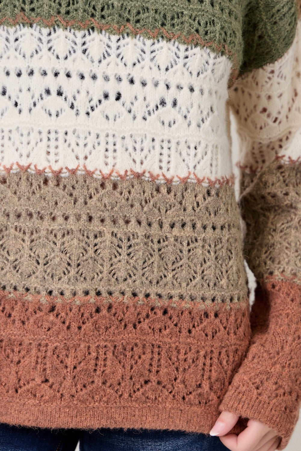Color Blocked Pointelle Sweater