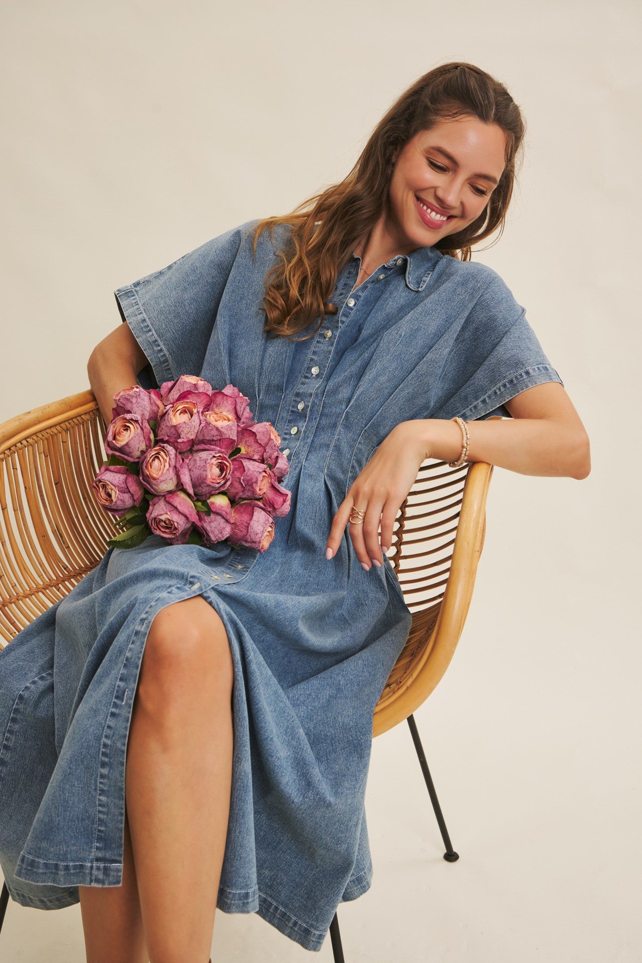 Stretchy Denim Midi Dress
