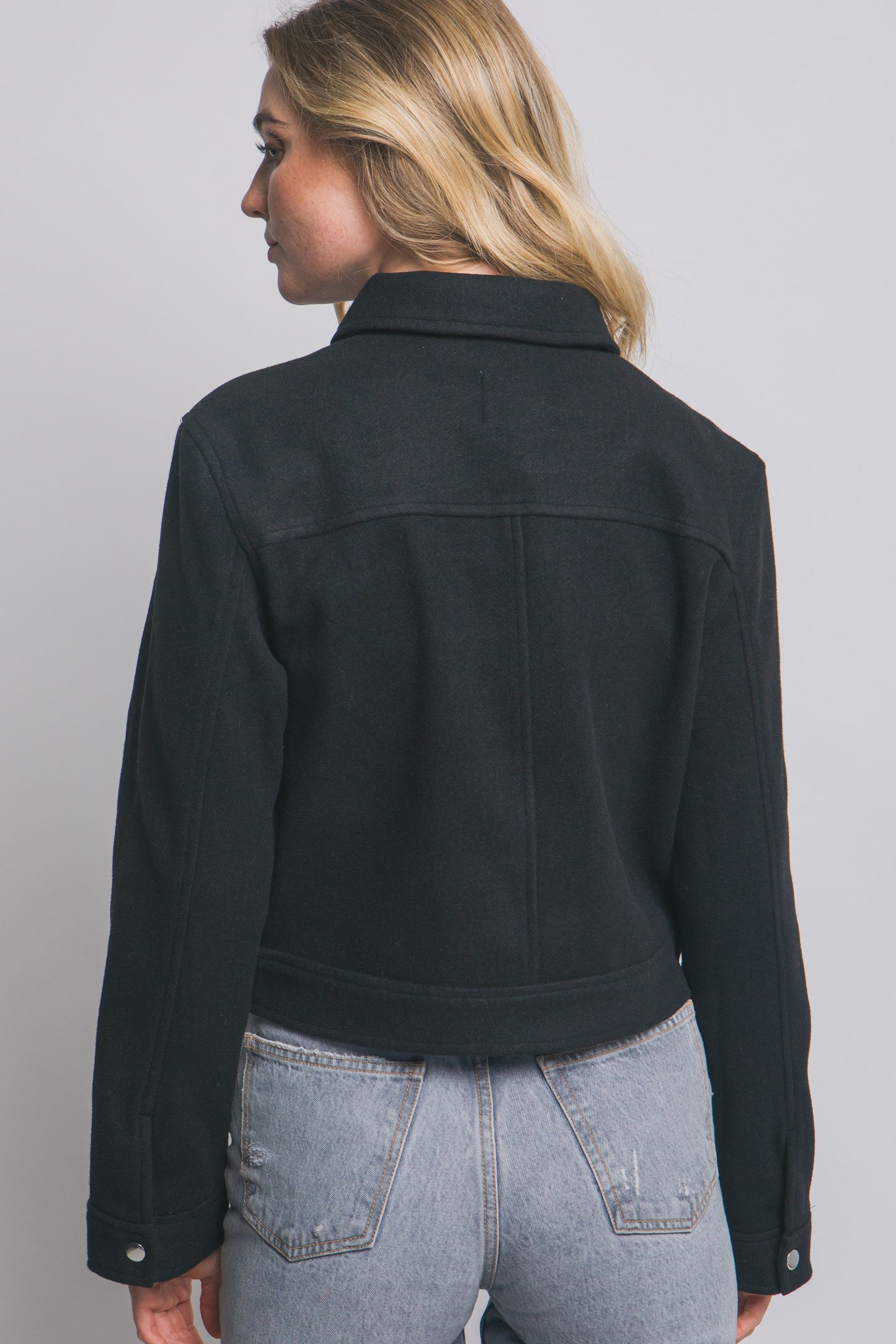 Zip-up Flat Pocket Jacket in Black