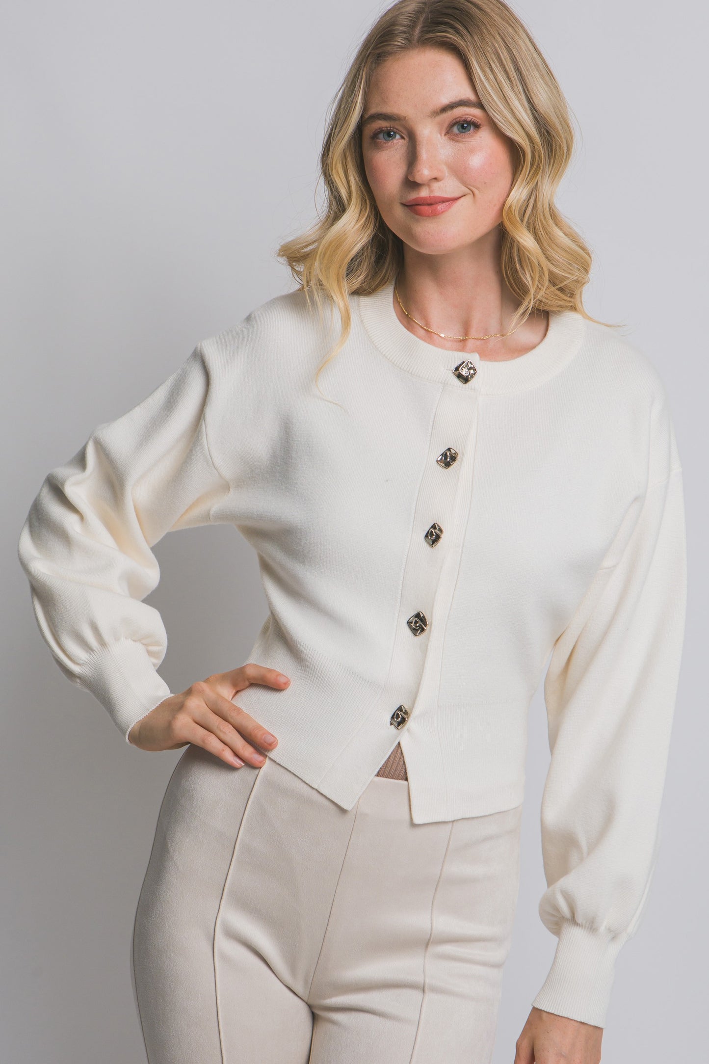 Cardigan with Puff Sleeves