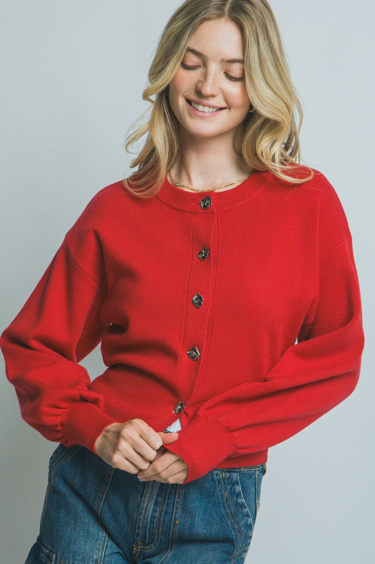 Cardigan with Puff Sleeves