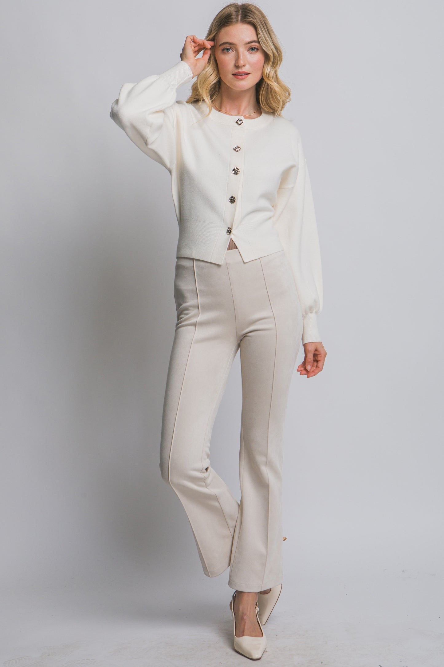 Cardigan with Puff Sleeves
