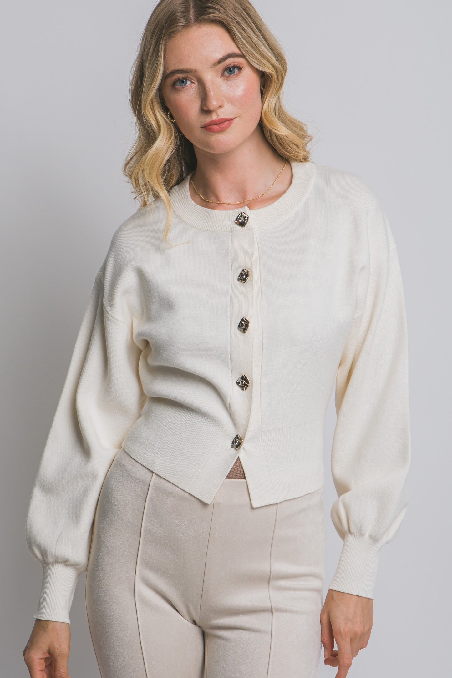 Cardigan with Puff Sleeves
