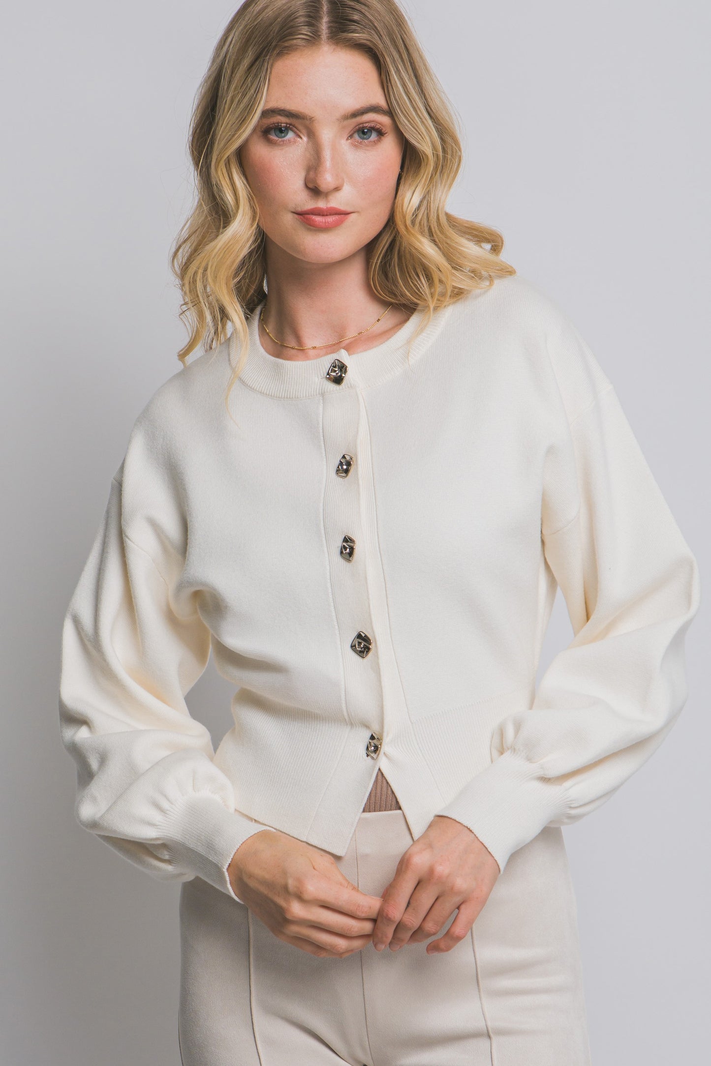 Cardigan with Puff Sleeves