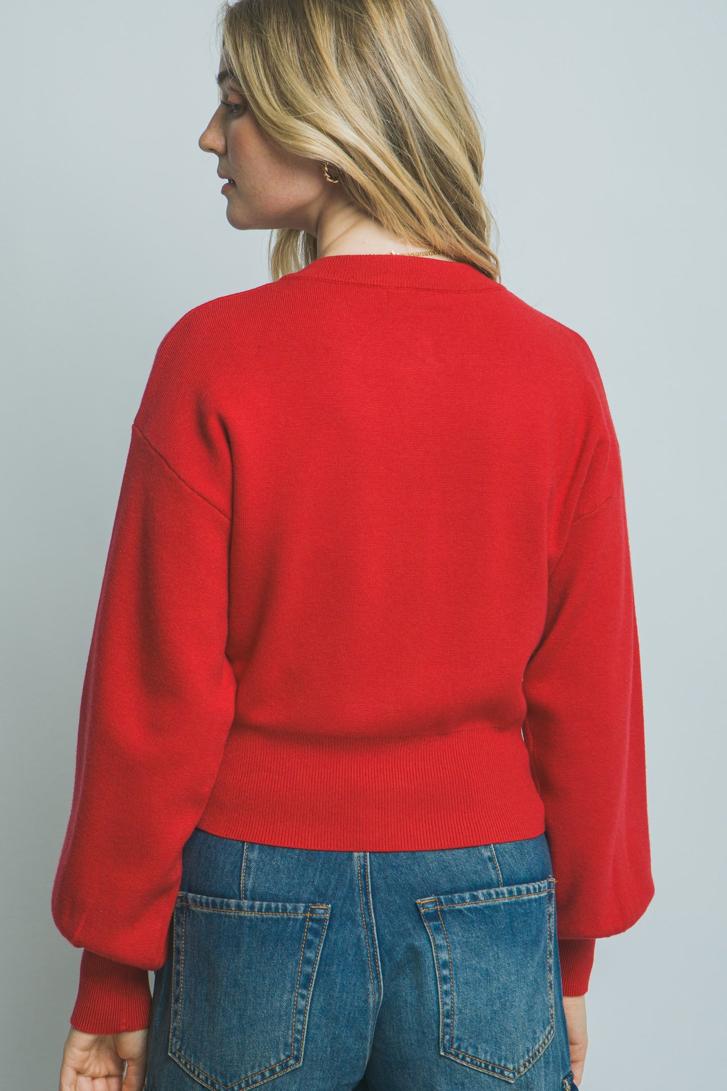 Cardigan with Puff Sleeves in Red