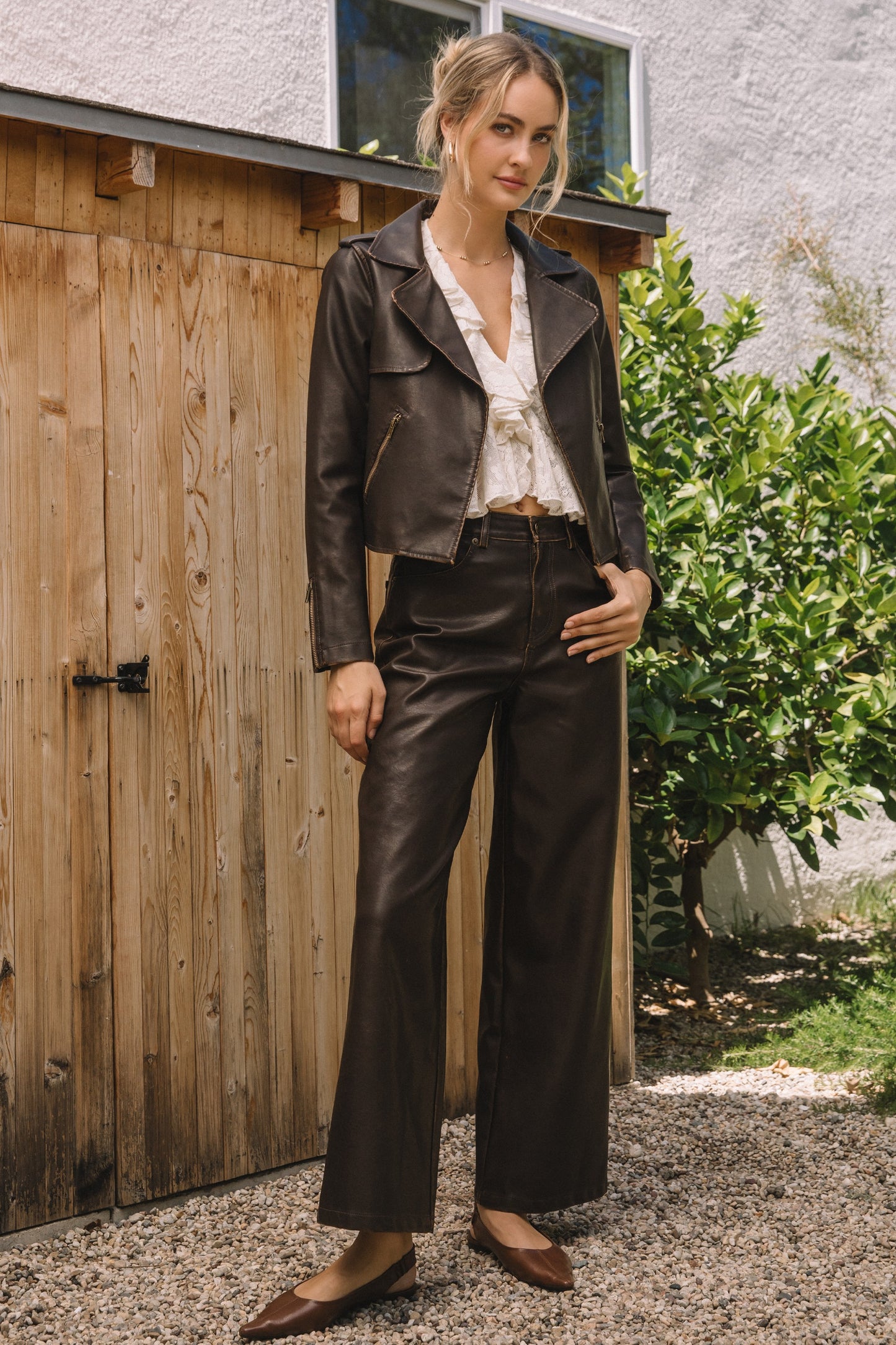 Distressed PU Moto Jacket