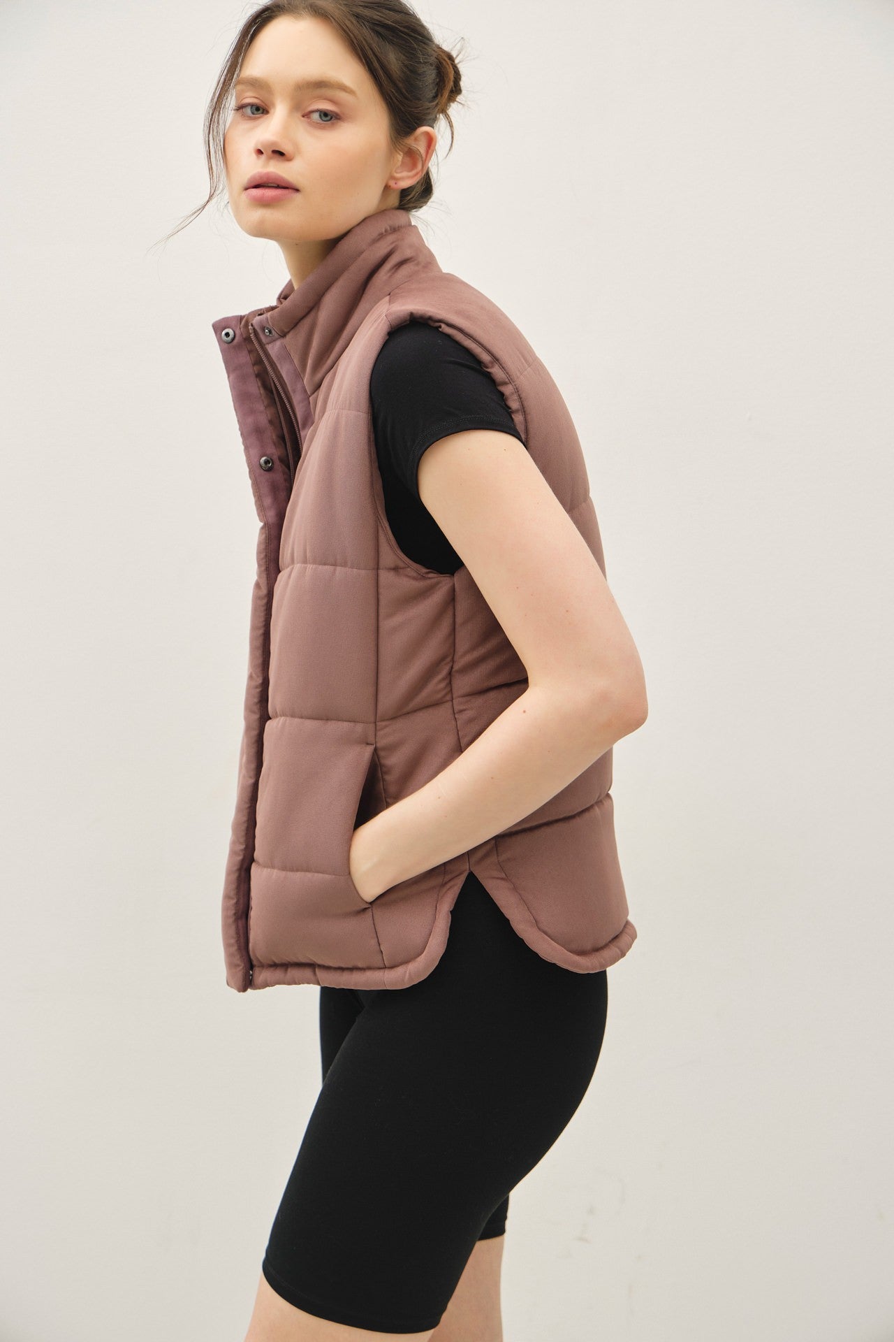 Suede Like Puffer Vest in Coco