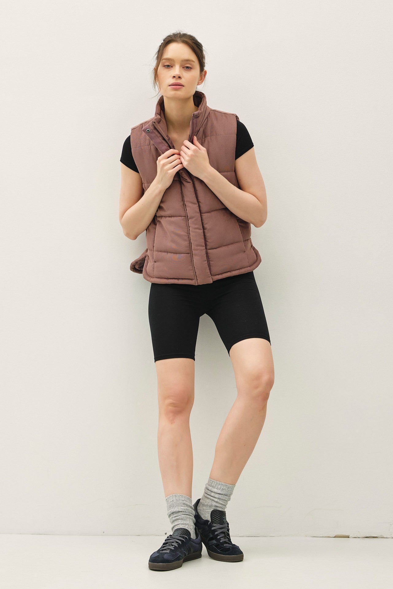 Suede Like Puffer Vest in Coco