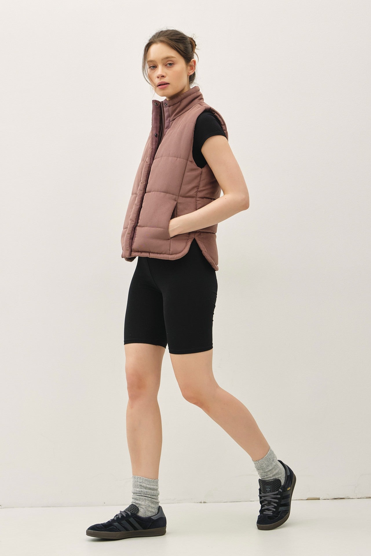 Suede Like Puffer Vest in Coco