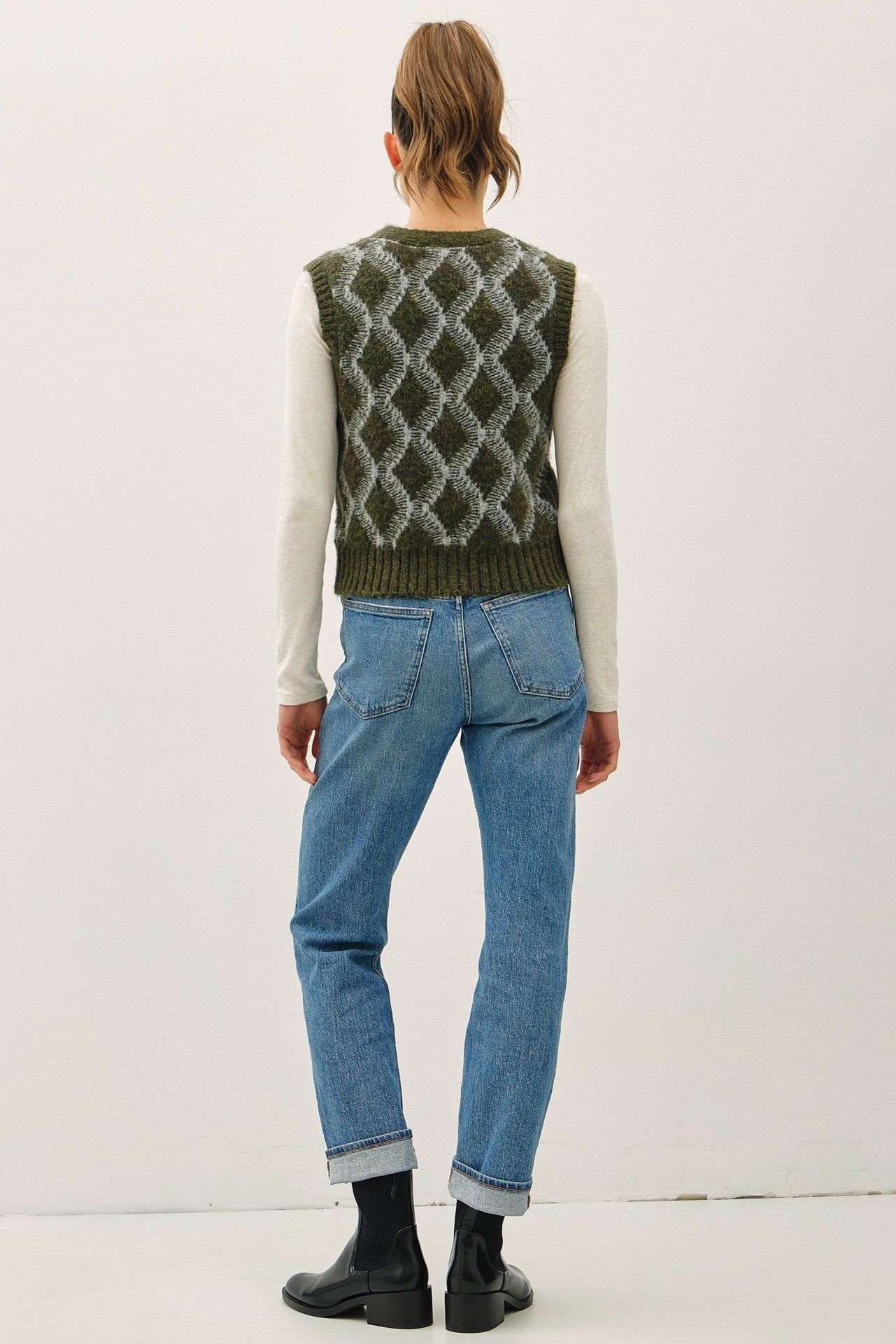 Argyle Sweater Vest in Winter Green