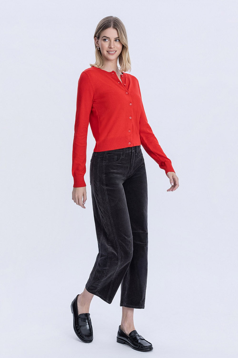 High Rise Crop Corduroy Barrel Jeans