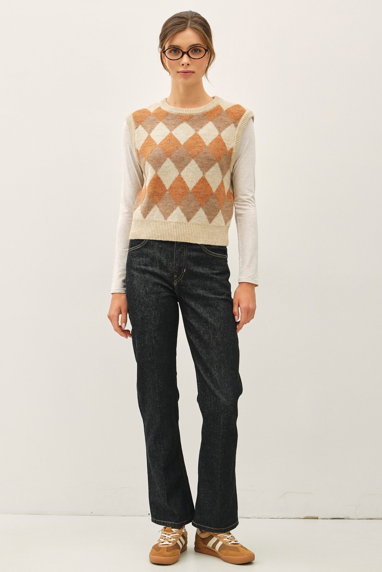 Argyle Sweater Vest in Pumpkin