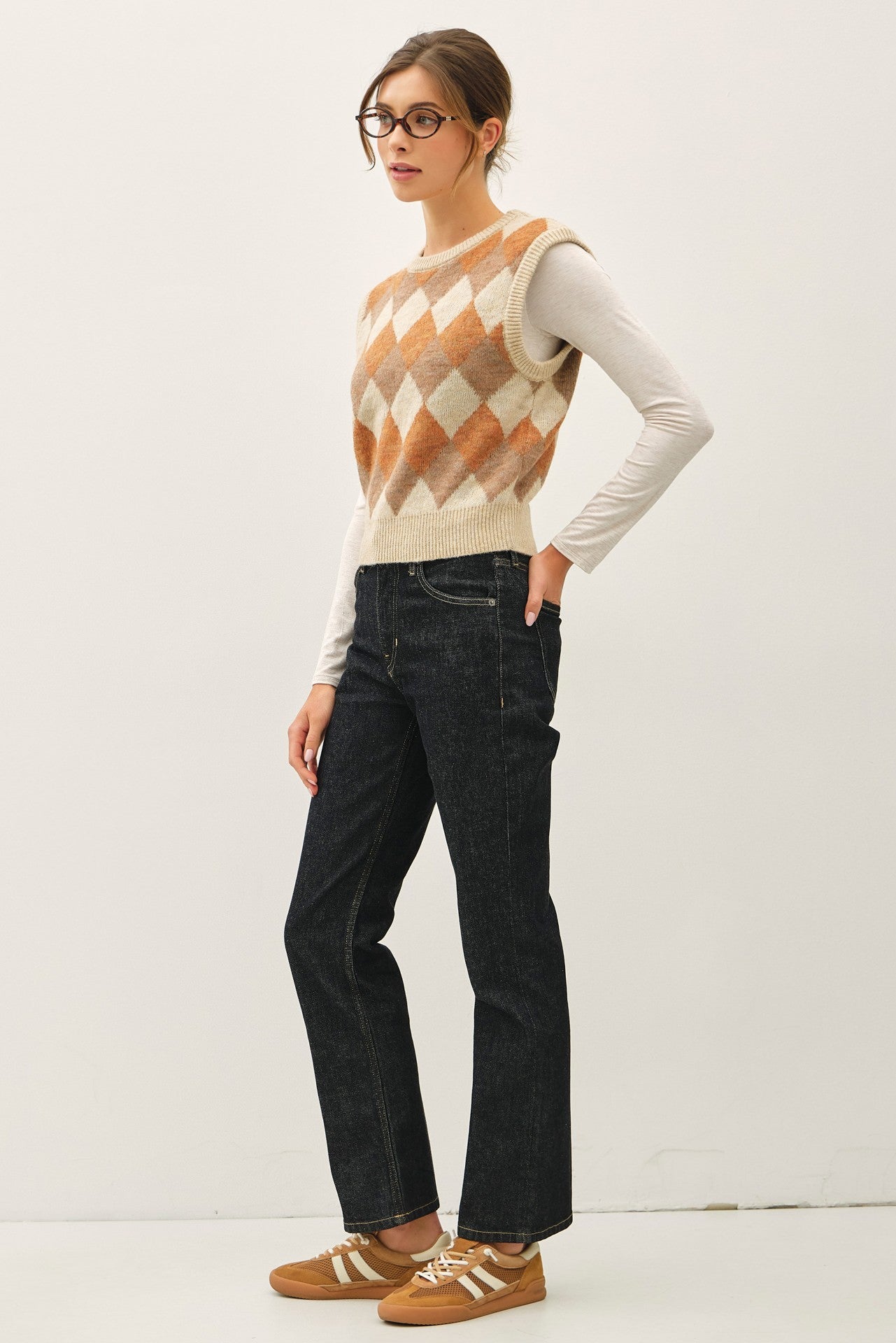 Argyle Sweater Vest in Pumpkin