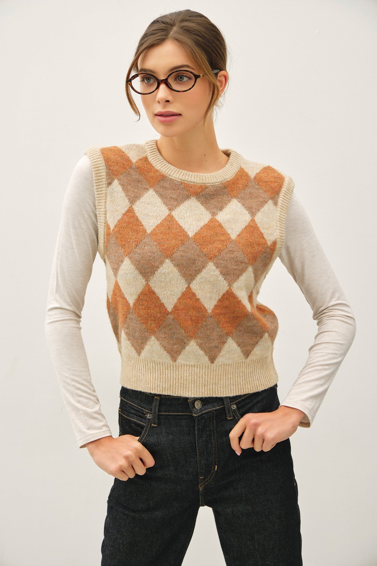 Argyle Sweater Vest in Pumpkin