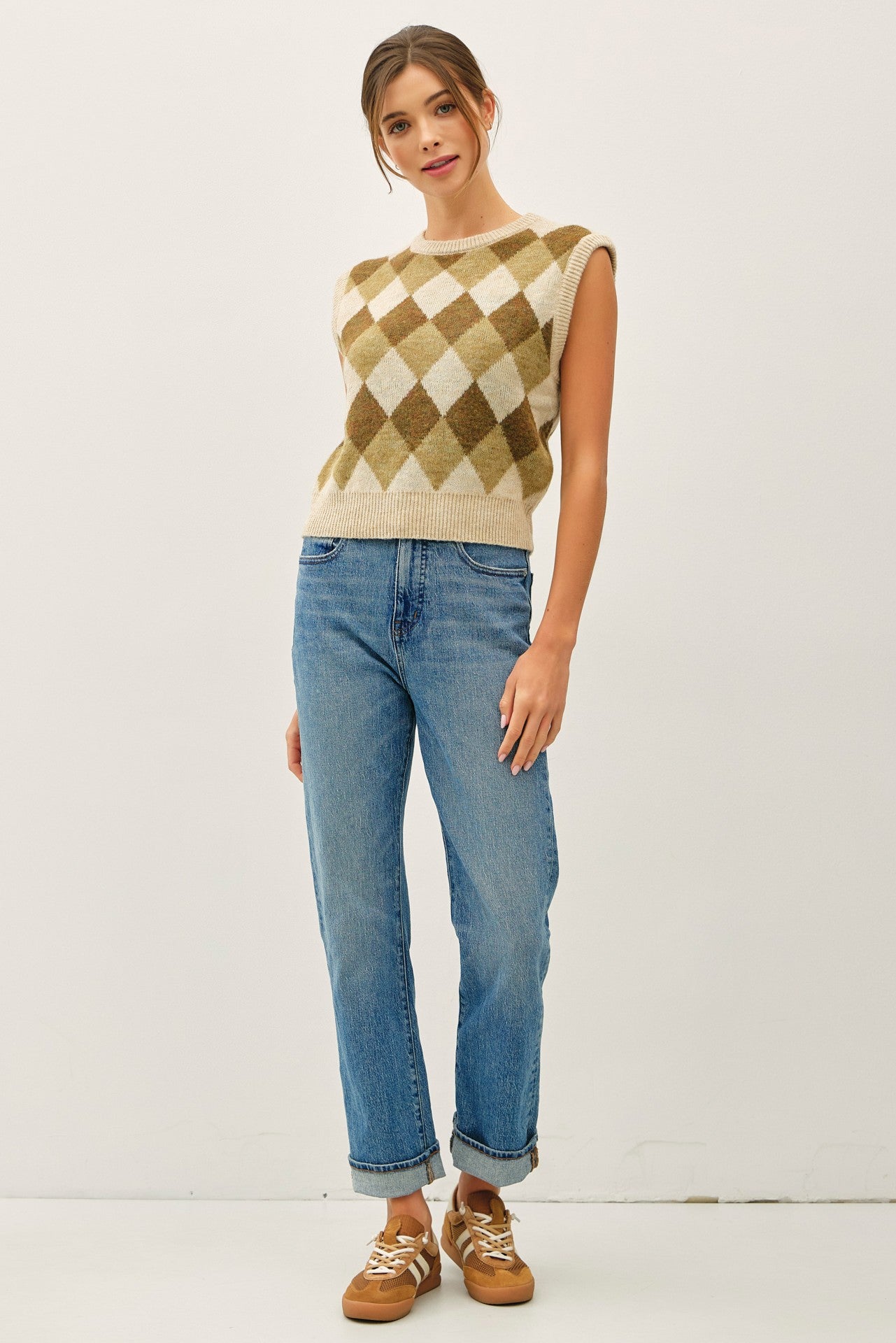 Argyle Sweater Vest in Olive