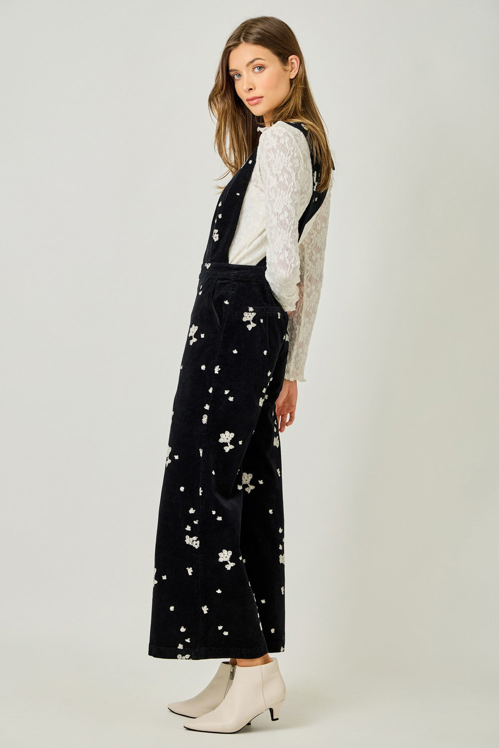 Embroidery Jumpsuit in Washed Black