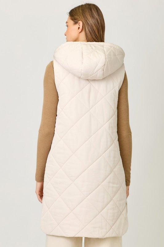 Quilted Puffer Long Hoodie Vest