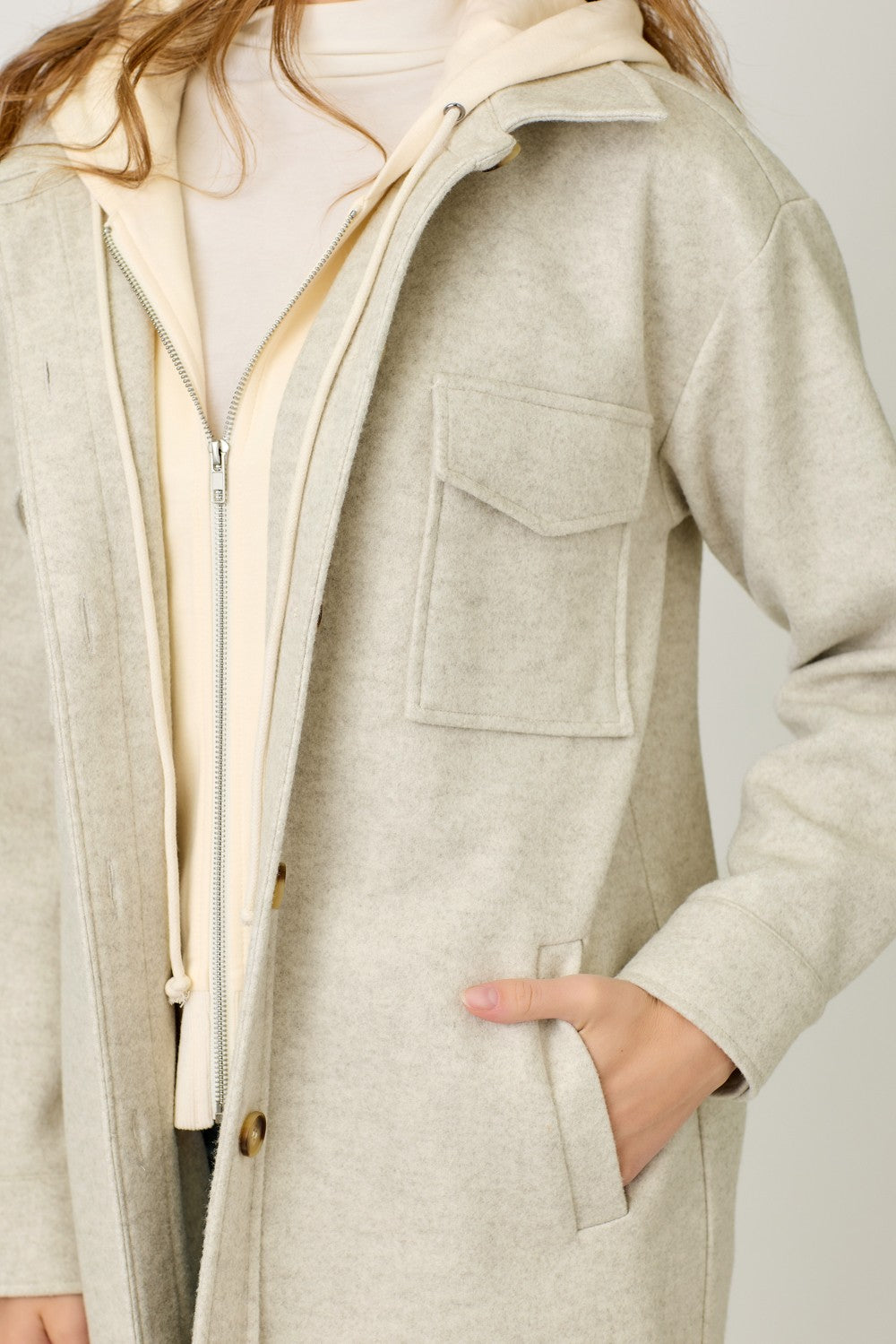 Twofer Hoodie Coat in Oatmeal