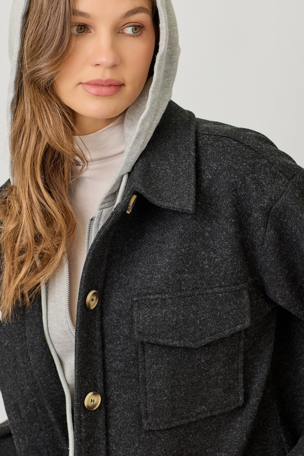 Twofer Hoodie Coat in Black