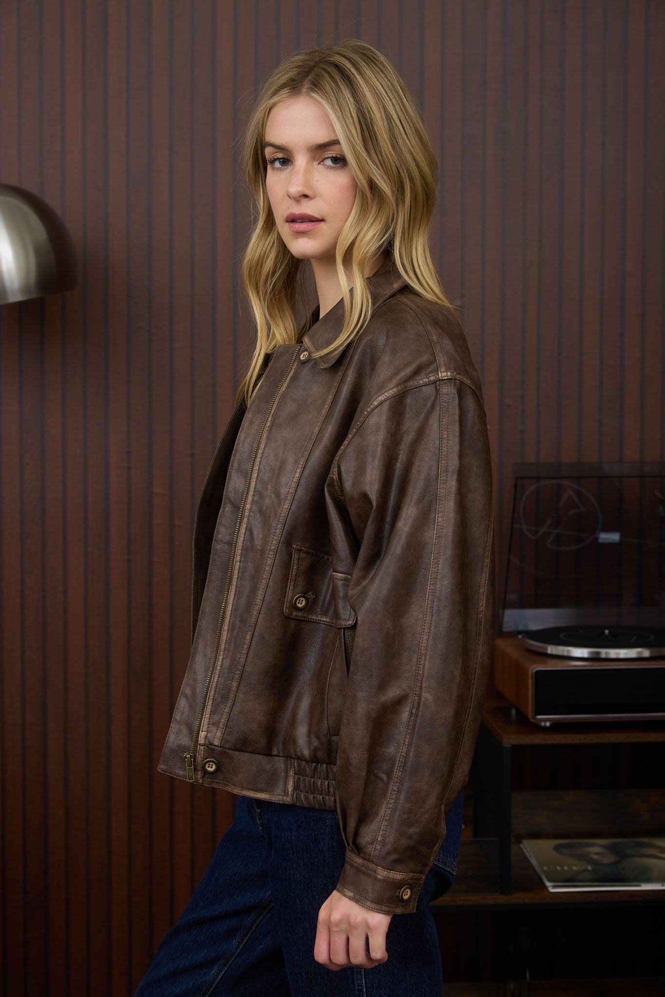 Faux Leather Bomber Jacket