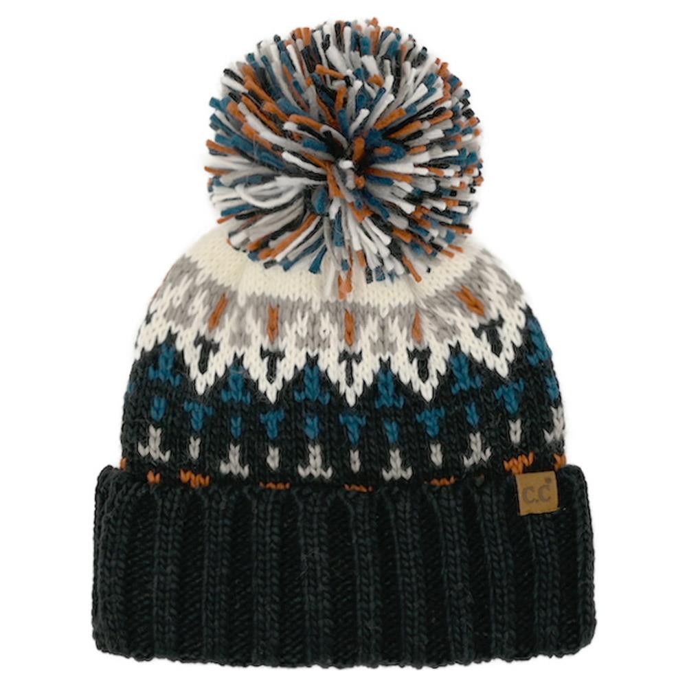 C.C. Geometric Pattern Pom Beanie