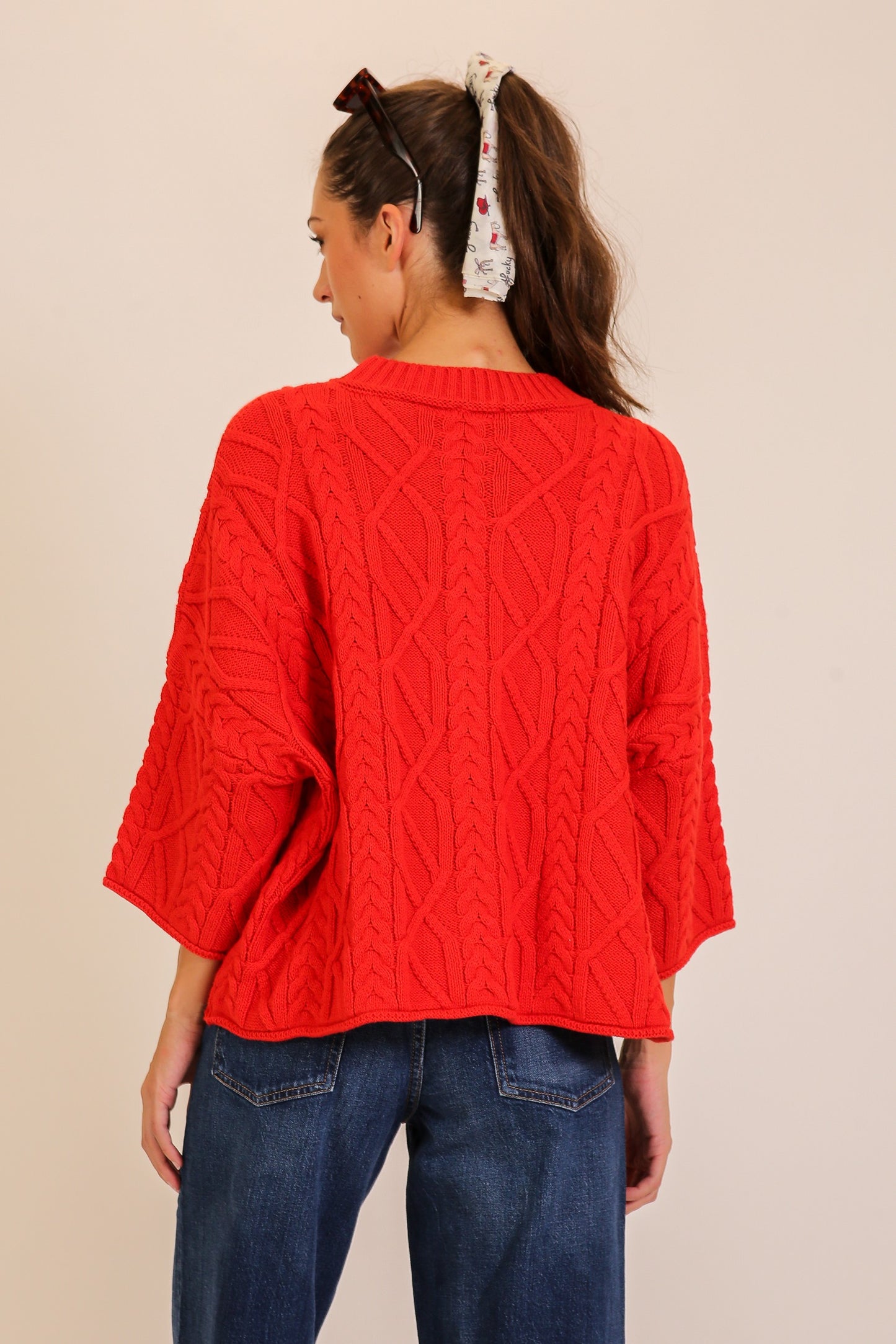 Texture Cable Knit Sweater in Red