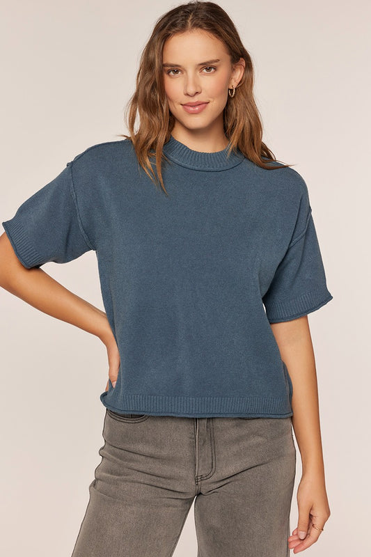 Drop Shoulder Short Sleeve Sweater
