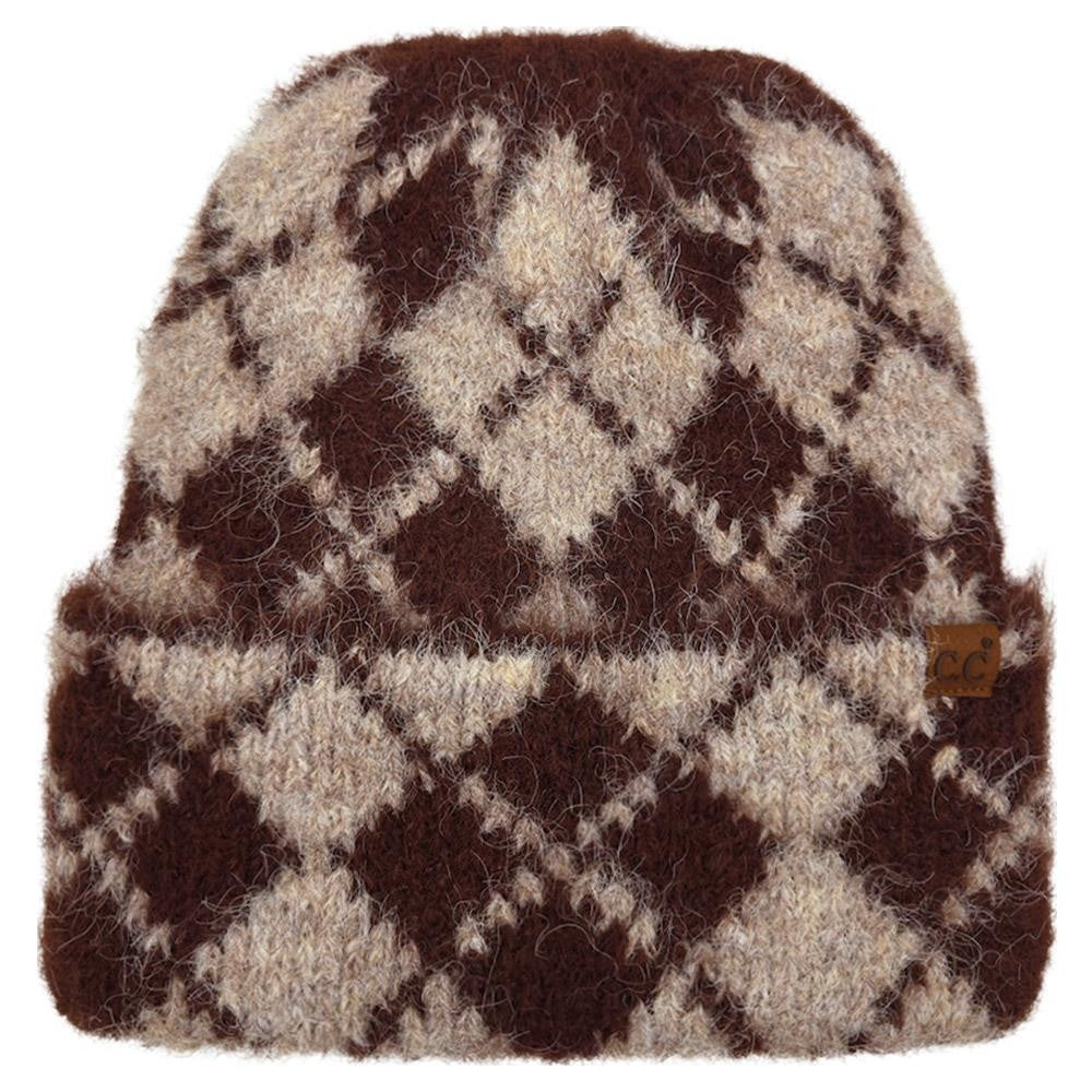 C.C. Argyle Cuff Beanie in Burgundy