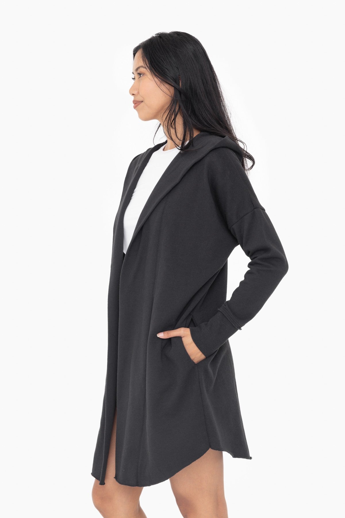 The Zander Longline Hoodie Cardigan in Black